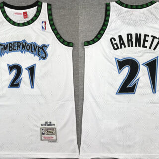 Men's Minnesota Timberwolves #21 Kevin Garnett White 1997-98 Throwback Stitched Jersey