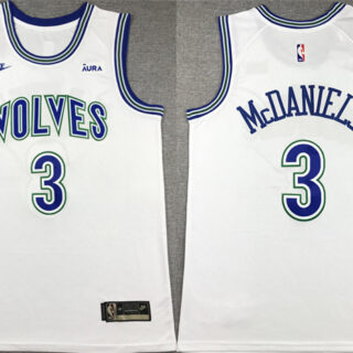 Men's Minnesota Timberwolves #3 Jaden McDaniels White City Edition Stitched Jersey
