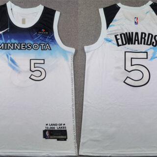Men's Minnesota Timberwolves #5 Anthony Edwards White 2024 City Edition Stitched Jersey