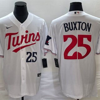 Men's Minnesota Twins #25 Byron Buxton White Cool Base Stitched Jersey