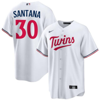 Men's Minnesota Twins #30 Carlos Santana White Cool Base Stitched Baseball Jersey