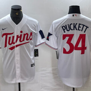 Men's Minnesota Twins #34 Kirby Puckett White Red Stitched MLB Cool Base Nike Jersey