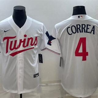 Men's Minnesota Twins #4 Carlos Correa White Cool Base Stitched Jerseys
