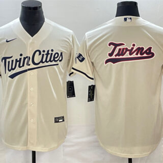 Men's Minnesota Twins Cream Team Big Logo Cool Base Stitched Jersey