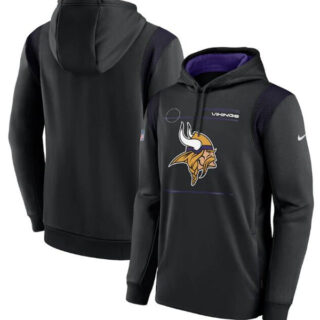 Men's Minnesota Vikings 2021 Black Sideline Logo Performance Pullover Hoodie