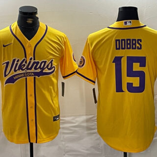 Men's Minnesota Vikings #15 Dallas Turner Yellow Cool Base Stitched Baseball Jerseys