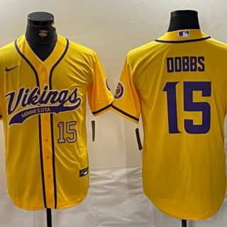 Men's Minnesota Vikings #15 Dallas Turner Yellow Cool Base Stitched Baseball Jersey