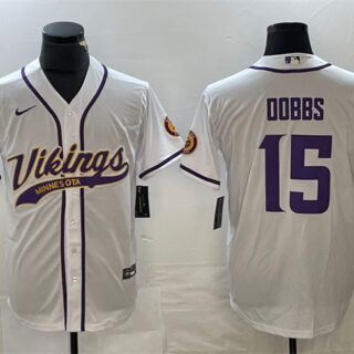 Men's Minnesota Vikings #15 Josh Dobbs White Cool Base Stitched Baseball Jersey