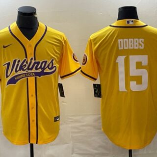Men's Minnesota Vikings #15 Josh Dobbs Yellow Cool Base Stitched Baseball Jersey
