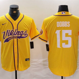 Men's Minnesota Vikings #15 Joshua Dobbs Yellow Cool Base Stitched Baseball Jersey