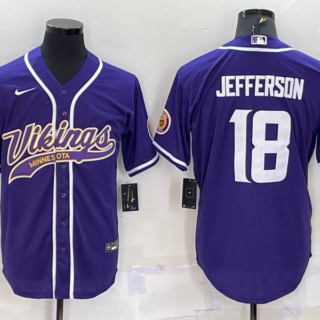 Men's Minnesota Vikings #18 Justin Jefferson Purple With Patch Cool Base Stitched Baseball Jersey