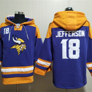 Men's Minnesota Vikings #18 Justin Jefferson Purple Yellow Ageless Must-Have Lace-Up Pullover Hoodie