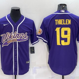 Men's Minnesota Vikings #19 Adam Thielen Purple Gold With Patch Cool Base Stitched Baseball Jersey