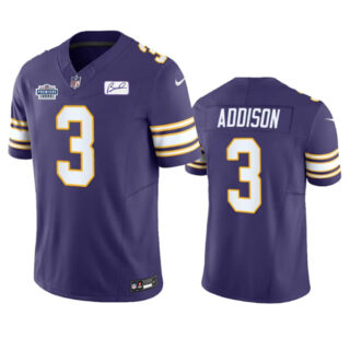 Men's Minnesota Vikings #3 Jordan Addison Purple 2023 F.U.S.E. With Prem1ere Patch And Bud Grant Patch Vapor Untouchable Limited Stitched Football Jersey