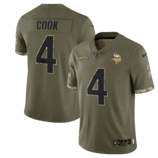 Men's Minnesota Vikings #4 Dalvin Cook Olive 2022 Salute To Service Limited Stitched Jersey