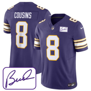 Men's Minnesota Vikings #8 Kirk Cousins Purple 2023 F.U.S.E. Bud Grant Patch Limited Stitched Jersey