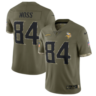 Men's Minnesota Vikings #84 Randy Moss Olive 2022 Salute To Service Limited Stitched Jersey