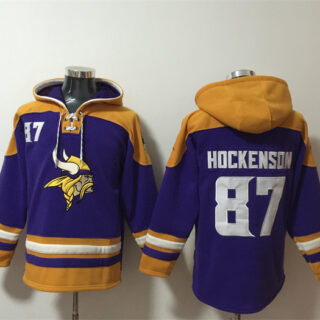 Men's Minnesota Vikings #87 T.J. Hockenson Purple Yellow Ageless Must-Have Lace-Up Pullover Hoodie