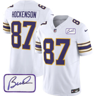 Men's Minnesota Vikings #87 T.J. Hockenson White 2023 F.U.S.E. Bud Grant Patch Vapor Limited Stitched Jersey