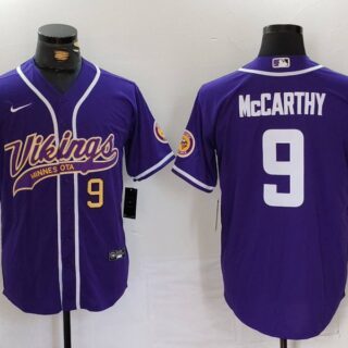 Men's Minnesota Vikings #9 J.J. McCarthy Purple Cool Base Stitched Baseball Jerseys