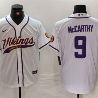 Men's Minnesota Vikings #9 J.J. McCarthy White Cool Base Stitched Baseball Jersey
