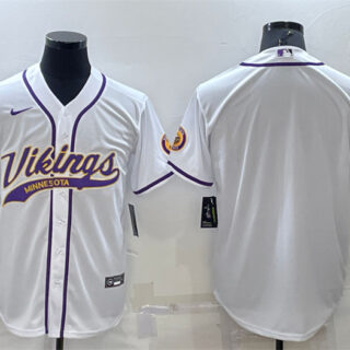 Men's Minnesota Vikings Blank White With Patch Cool Base Stitched Baseball Jersey
