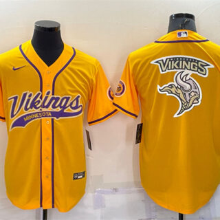 Men's Minnesota Vikings Gold Team Big Logo With Patch Cool Base Stitched Baseball Jersey