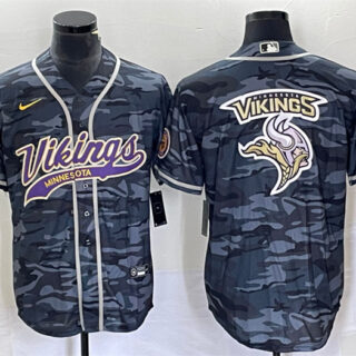 Men's Minnesota Vikings Grey Camo Team Big Logo Cool Base Stitched Baseball Jersey