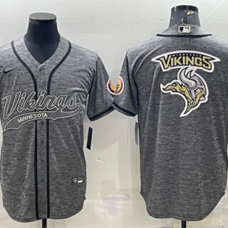 Men's Minnesota Vikings Grey Team Big Logo With Patch Cool Base Stitched Baseball Jersey