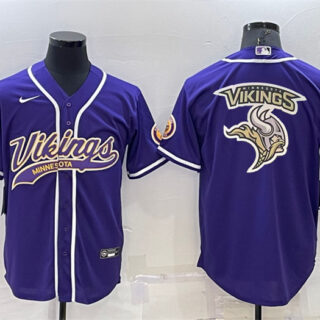 Men's Minnesota Vikings Purple Team Big Logo With Patch Cool Base Stitched Baseball Jersey