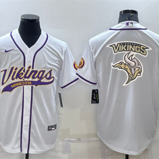 Men's Minnesota Vikings White Team Big Logo With Patch Cool Base Stitched Baseball Jersey