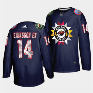 Men's Minnesota Wild #14 Joel Eriksson Ek 2021 22 Navy Native American Heritage Day Stitched Jersey