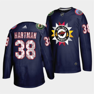 Men's Minnesota Wild #38 Ryan Hartman 2021 22 Navy Native American Heritage Day Stitched Jersey