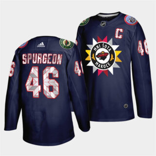 Men's Minnesota Wild #46 Jared Spurgeon 2021 22 Navy Native American Heritage Day Stitched Jersey