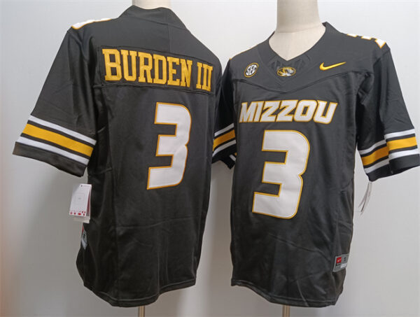 Custom Missouri Tigers #3 Luther Burden III 2023 F.U.S.E. Black Rose Bowl Patch Stitched Jersey