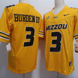 Men's Missouri Tigers #3 Luther Burden III 2023 F.U.S.E. Yellow Rose Bowl Patch Stitched Jersey