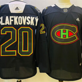 Men's Montreal Canadiens #20 Juraj Slafkovsky 2022 Black Warm Up History Night Stitched Jersey