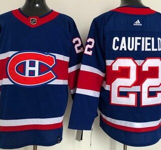 Men's Montreal Canadiens #22 Cole Caufield Blue 2021 Reverse Retro Stitched NHL Jersey