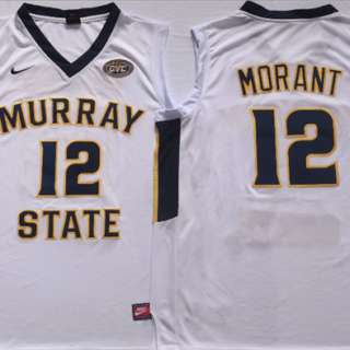 Men's Murray State Racers #12 Ja Morant White Stitched Jersey
