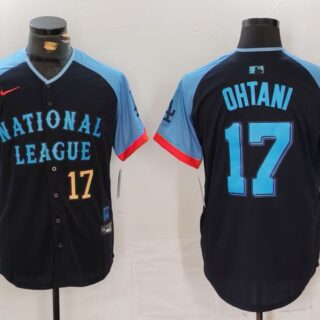 Men's National League #17 Shohei Ohtani Navy 2024 All-Star Elite Stitched Baseball Jerseys