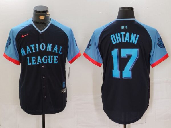 Men's National League #17 Shohei Ohtani Navy 2024 All-Star Elite Stitched Baseball Jerseys