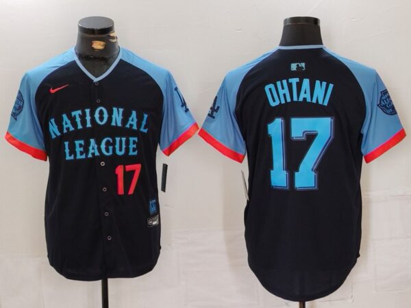 Men's National League #17 Shohei Ohtani Navy 2024 All-Star Elite Stitched Baseball Jerseys