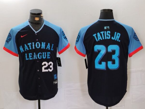 Men's National League #23 Fernando Tatis Jr. Navy 2024 All-Star Limited Stitched Baseball 3
