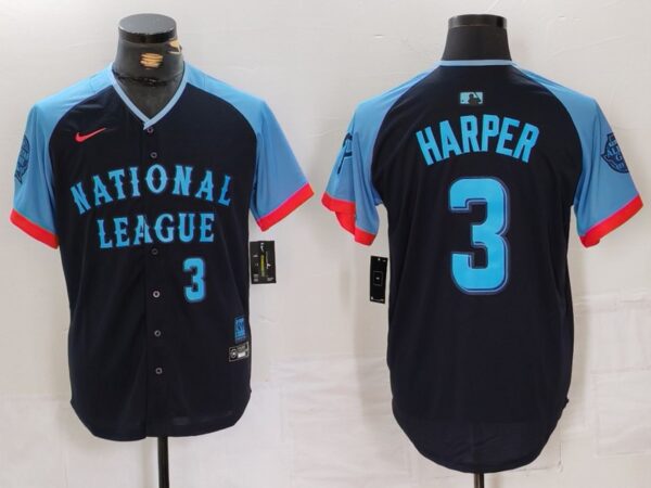 Men's National League #3 Bryce Harper Navy 2024 All-Star Limited Stitched Baseball Jerseys
