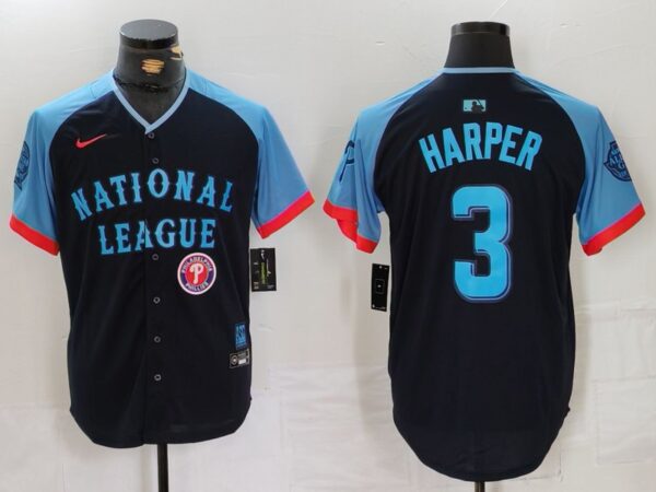 Men's National League #3 Bryce Harper Navy 2024 All-Star Limited Stitched Baseball Jersey