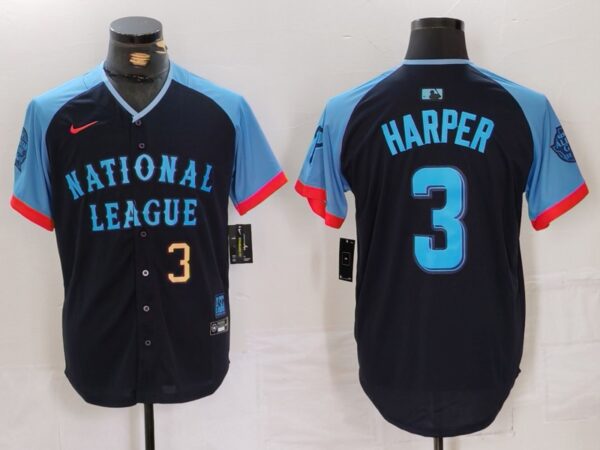 Men's National League #3 Bryce Harper Navy 2024 All-Star Limited Stitched Baseball Jerseys