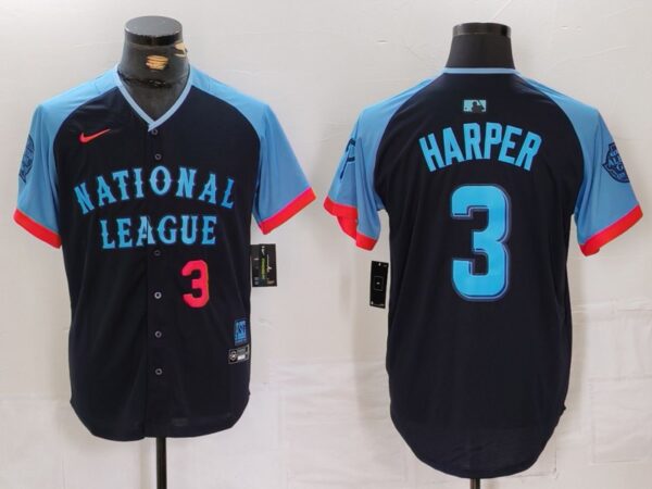 Men's National League #3 Bryce Harper Navy 2024 All-Star Limited Stitched Baseball Jerseys