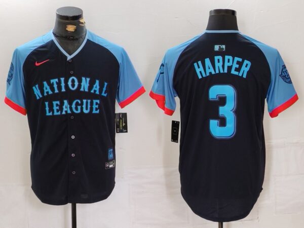 Men's National League #3 Bryce Harper Navy 2024 All-Star Limited Stitched Baseball Jerseys