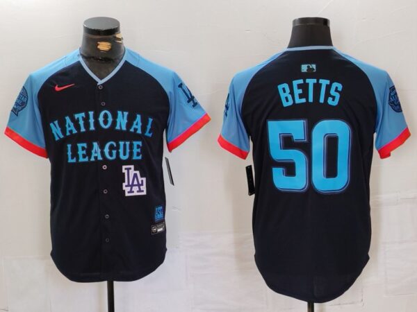 Men's National League #50 Mookie Betts Navy 2024 All-Star Limited Stitched Baseball Jerseys