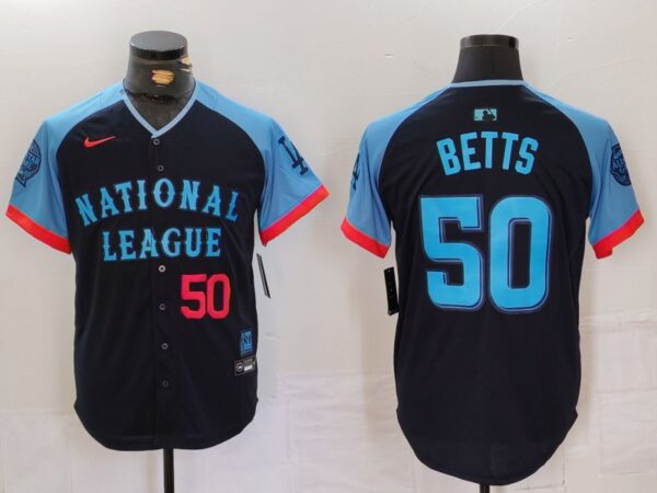 Men's National League #50 Mookie Betts Navy 2024 All-Star Limited Stitched Baseball Jersey